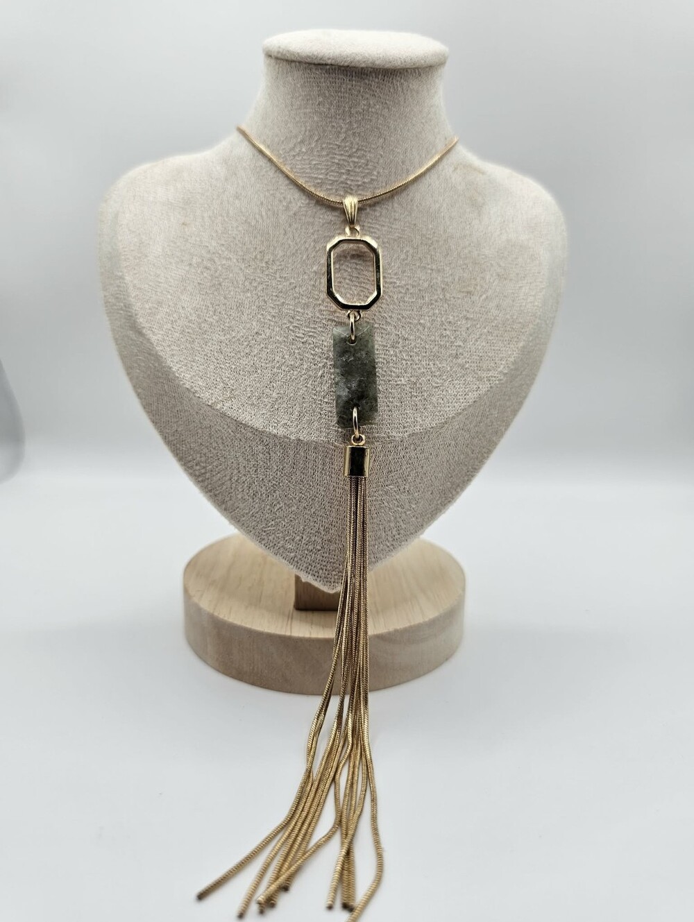 Vince Camuto Raw Cut: Labradorite Stone Goldtoned Tassel  Necklace